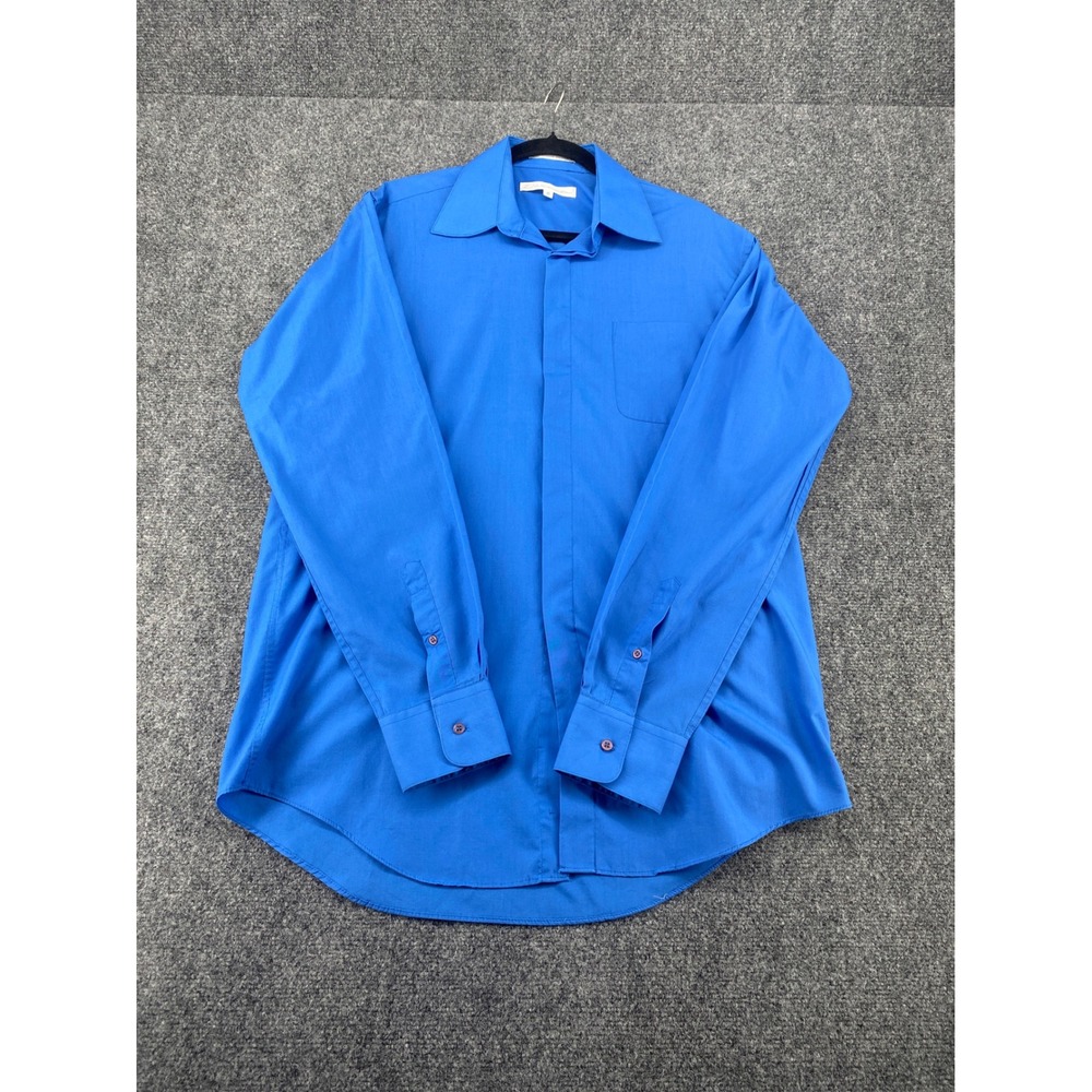 D'amante Dress Shirt Mens 16 TL Blue Long Sleeve Hidden Placket Classic Formal